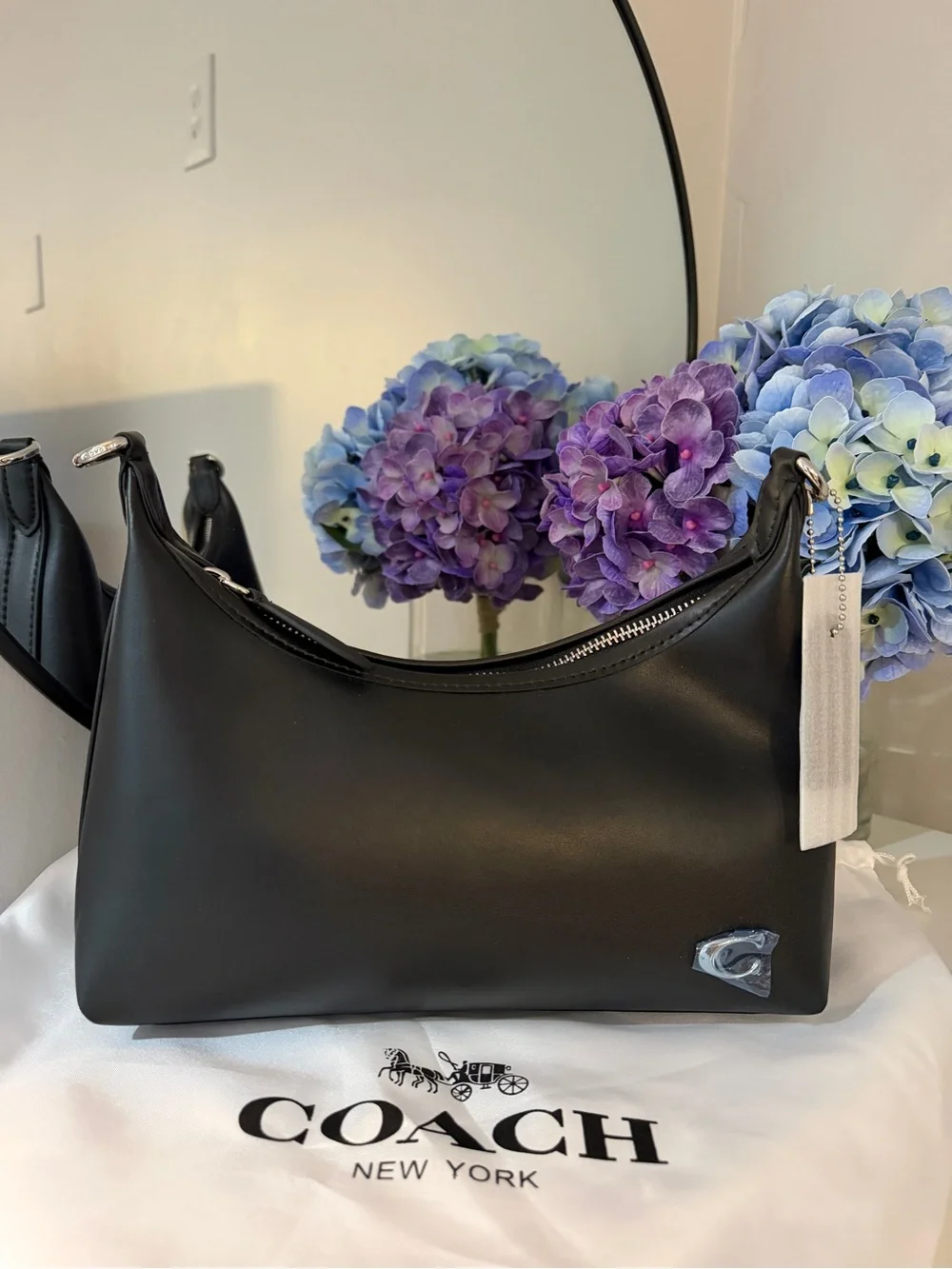 Coach Juliet Shoulder Bag 25 with a Silver Chain Black Soft Leather